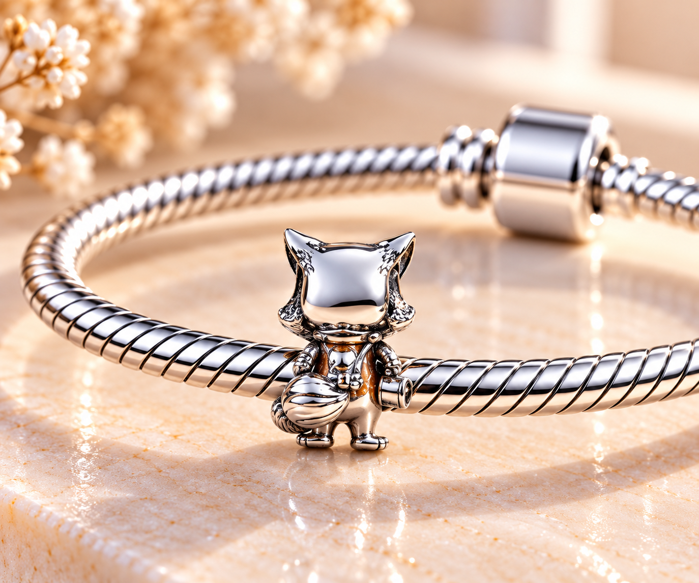 Cute Raccoon Charm Bead – Silver Tone Woodland Animal Jewellery, Adorable Raccoon Bracelet Charm, Gift for Animal Lovers