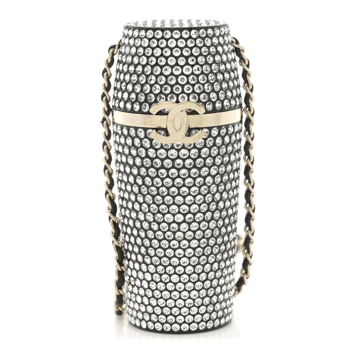 Metal Resin Lambskin Crystal Lipstick Case Long Chain Silver