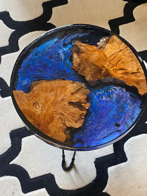 Handcrafted Epoxy Resin Side Table with Natural Olive Wood
