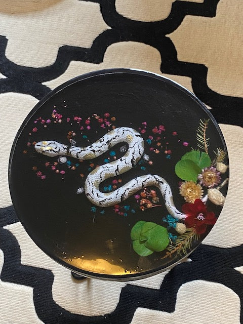 Handmade Resin Side Table with Dried & Artificial Flowers