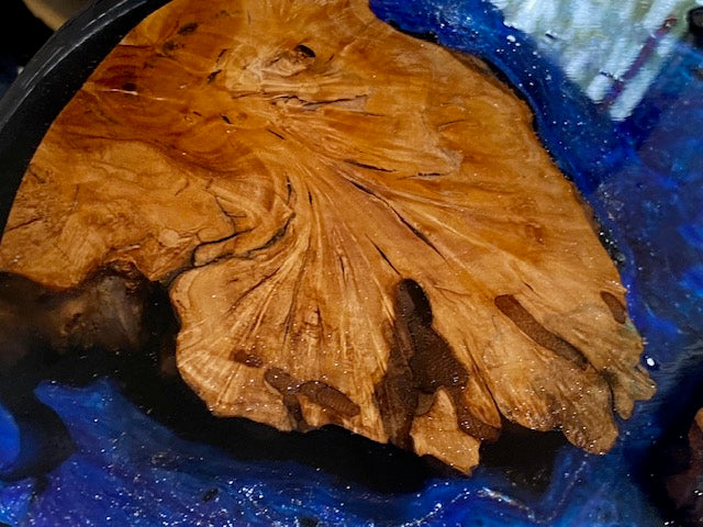 Handcrafted Epoxy Resin Side Table with Natural Olive Wood