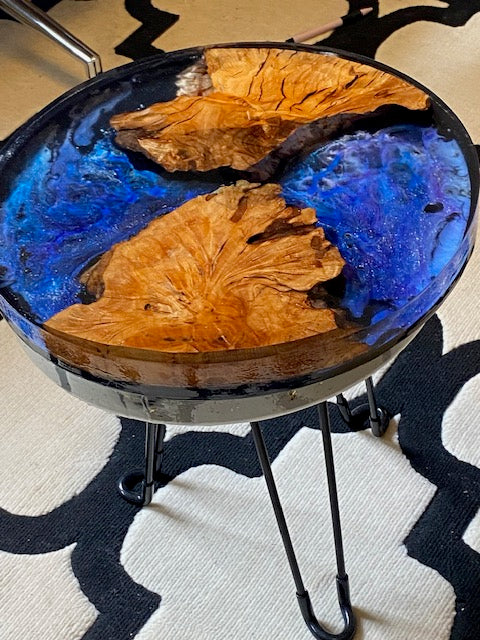 Handcrafted Epoxy Resin Side Table with Natural Olive Wood