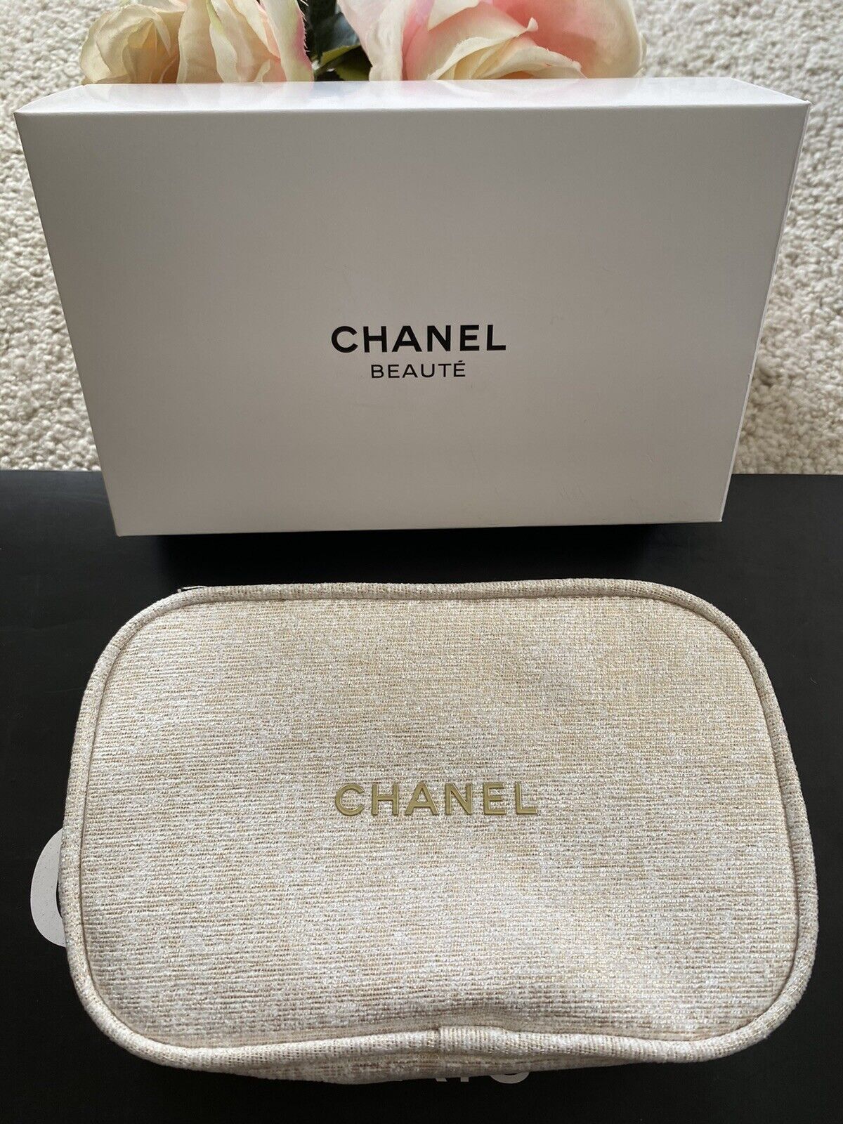 CHANEL BEAUTÉ cosmetic bag- Makeup Bag- Limited Ediction Gold Bag
