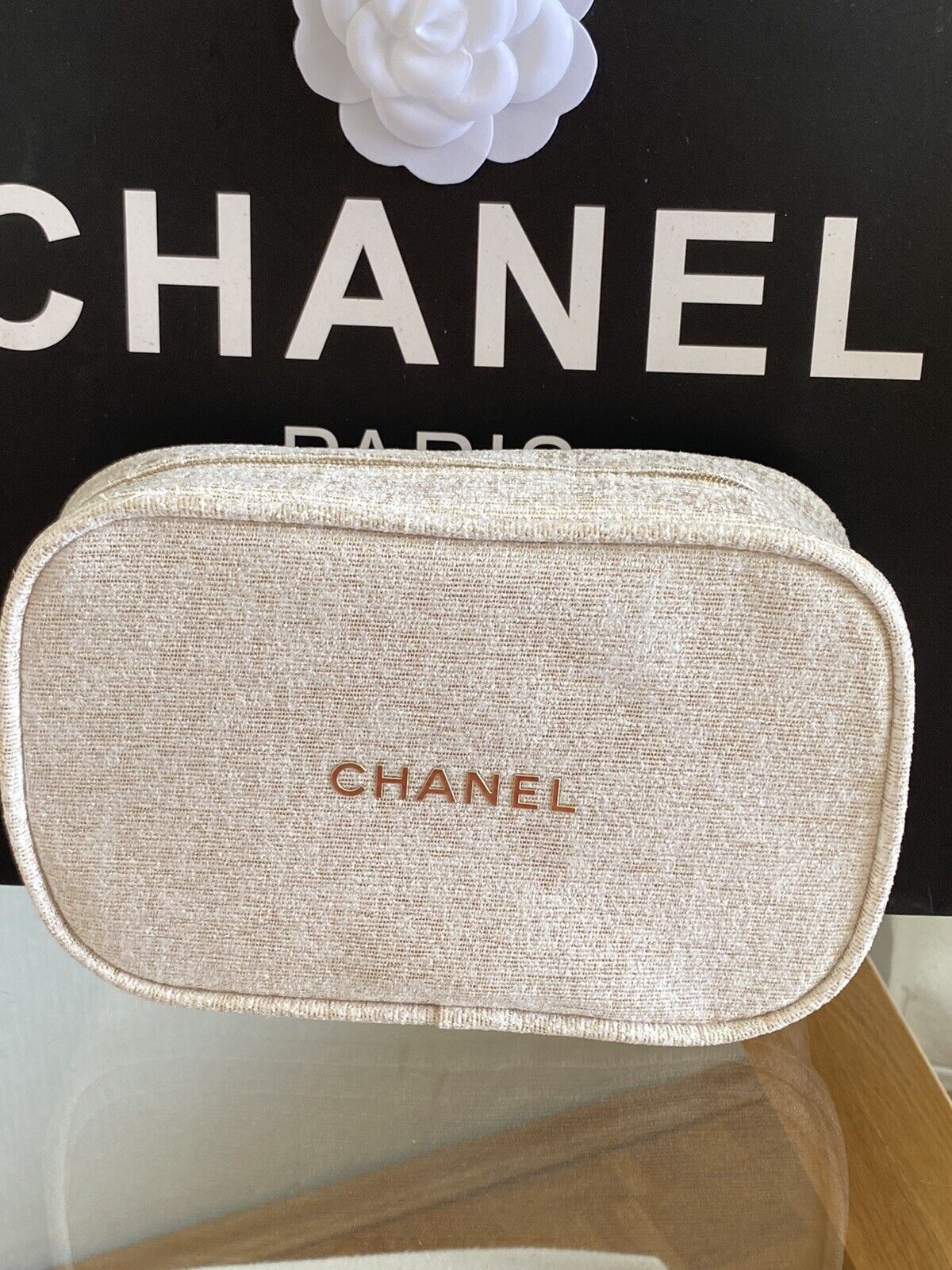 CHANEL BEAUTÉ cosmetic bag- Makeup Bag- Limited Ediction Gold Bag