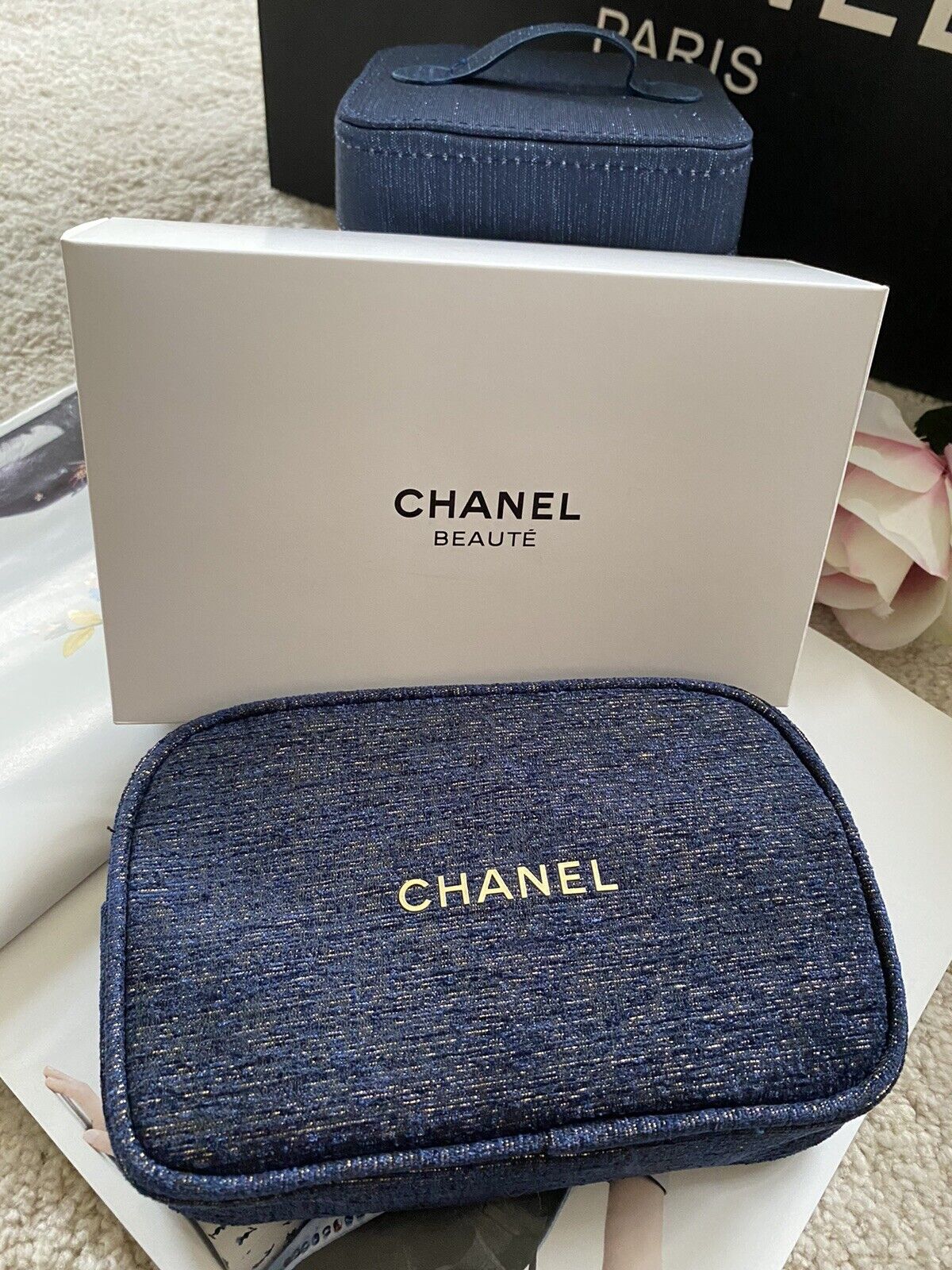 CHANEL BEAUTÉ cosmetic bag- Makeup Bag- Limited Ediction BLUE Bag